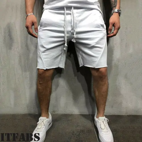 Brand New Men's Sports Shorts Solid Destroy Pocket Casual Male Summer Trousers Gym Bottom Men Waistband Loose Shorts
