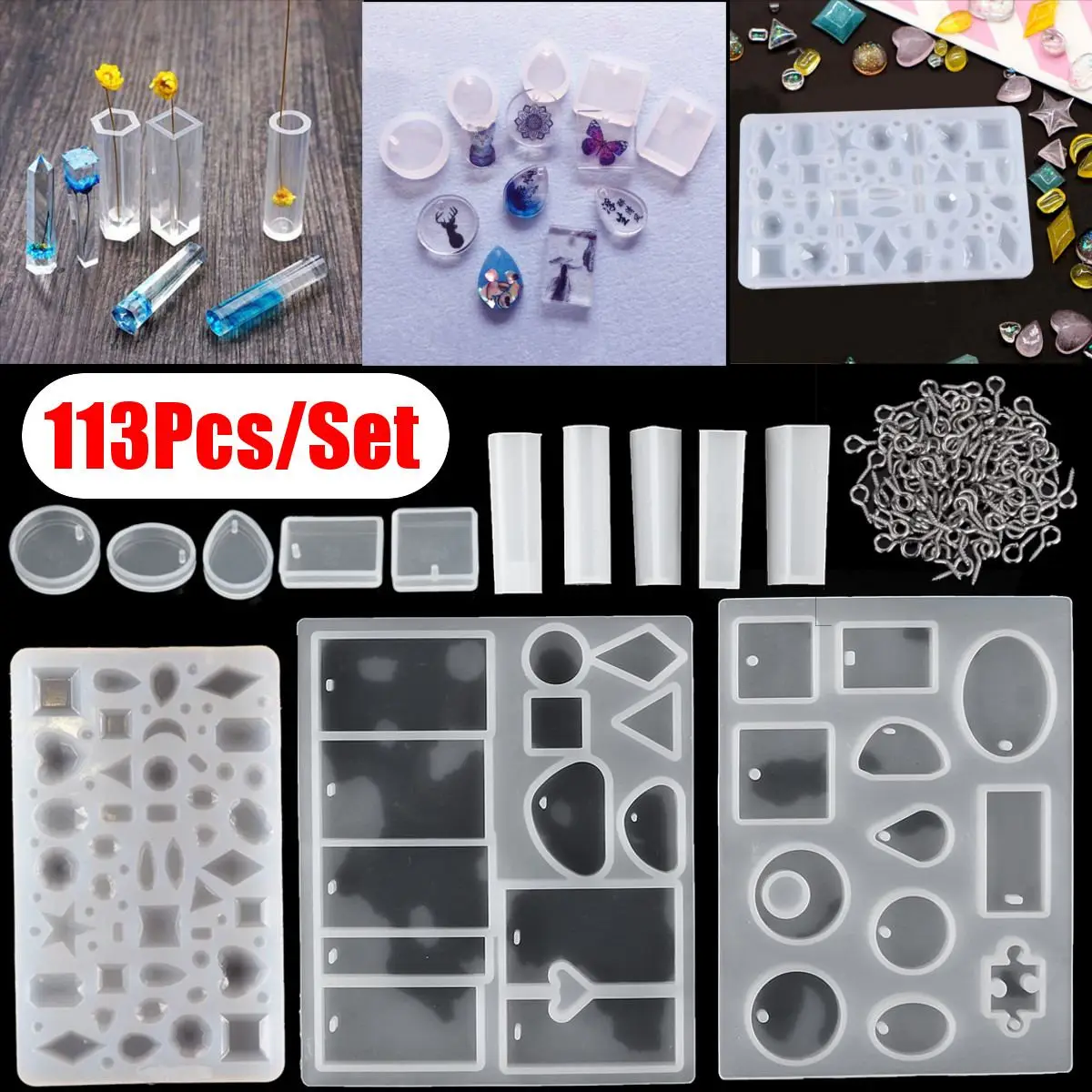 

113Pcs DIY Bracelet Pendant Jewelry Casting Molds Silicone Resin Jewelry Molds Set DIY Making Tool Crafting Pendant Earrings