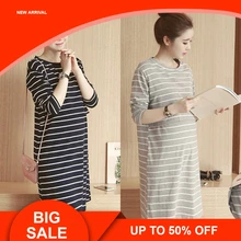 Spring Autumn Nursing Dress Breastfeeding Maternity Clothes For Pregnant Woman Cotton Striped Lactation Dress Spring Autumn Nursing Dress Breastfeeding Maternity Clothes For Pregnant Woman Cotton Striped Lactation Dress