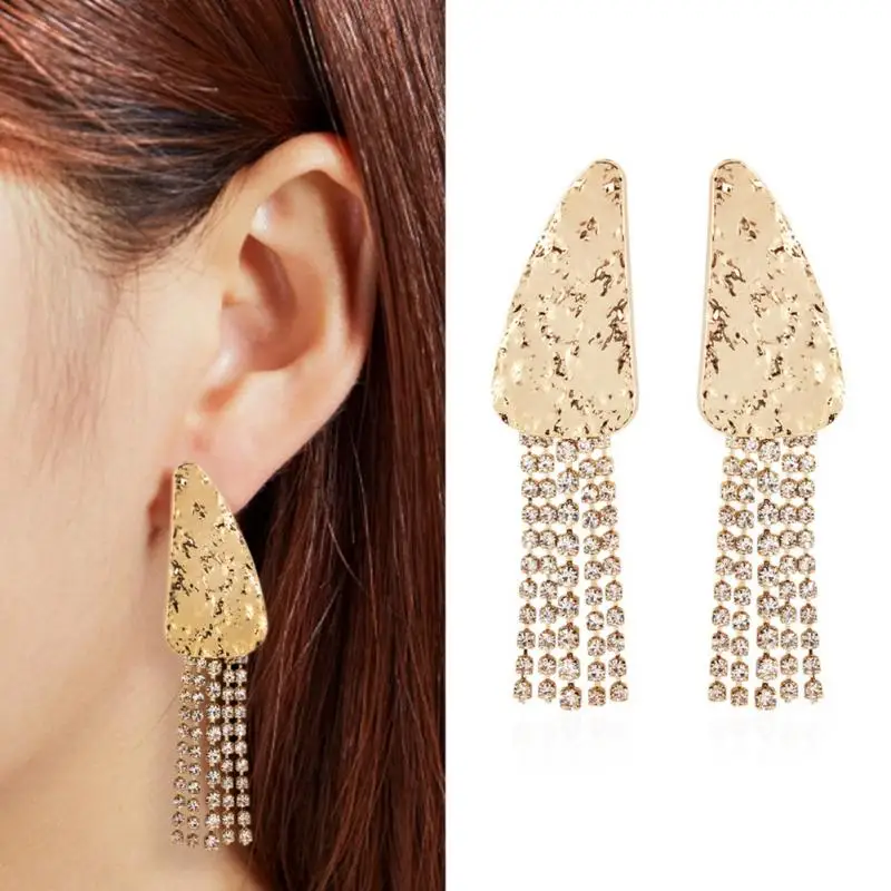 

Western Style Woman Simple Alloy Long Tassel Rhinestone Earrings