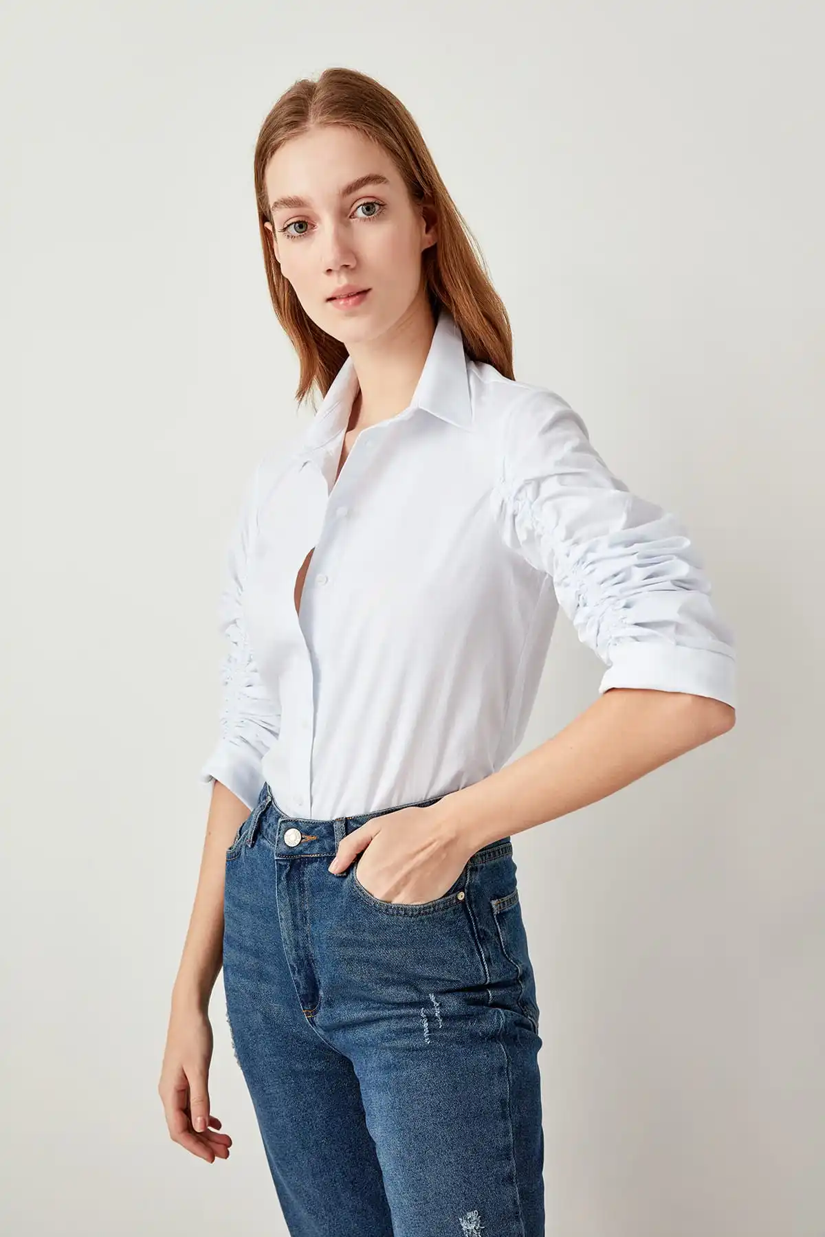 Trendyol белые ручки оборки детали рубашка TCLSS19XB0004| |