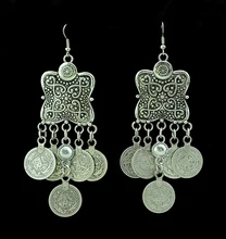 Bohemian style Carving flower Coin Tassel Statement Drop Dangle Earring Ethnic Turkish Gypsy African Jewelry