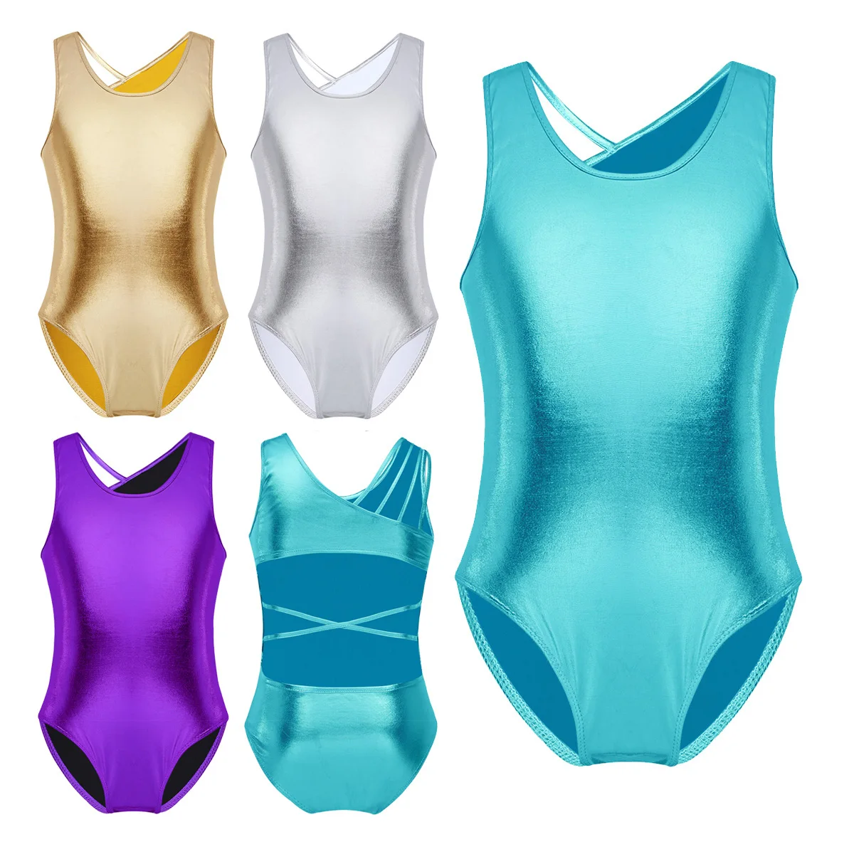 

Glittery Toddler Girls Gymnastics Leotard Ballet Sleeveless Open Back Athletic Dance Dress Leotards Acrobatics for Kids Dance We