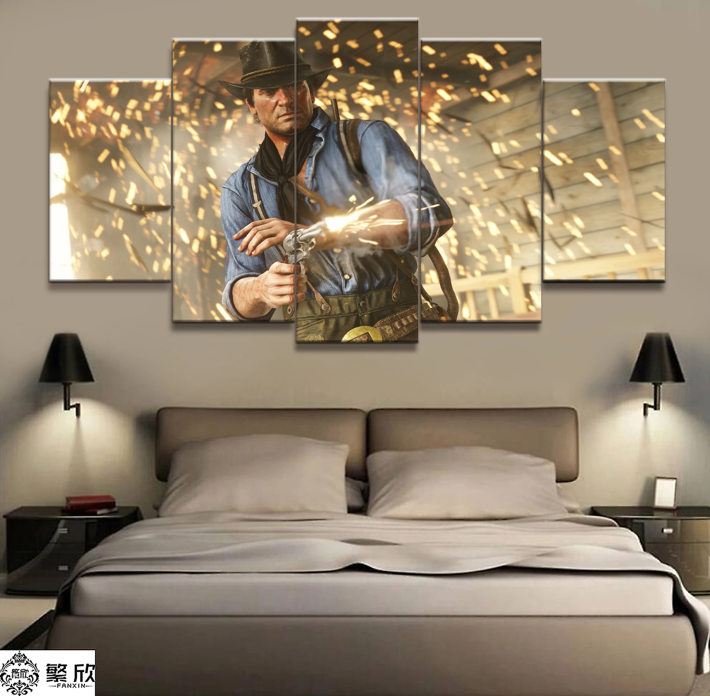 

5 Piece Canvas Poster Video Games Red Dead Redemption 2 Arthur Morgan Gutch's Gang Western Game Wall Painting Home Decor