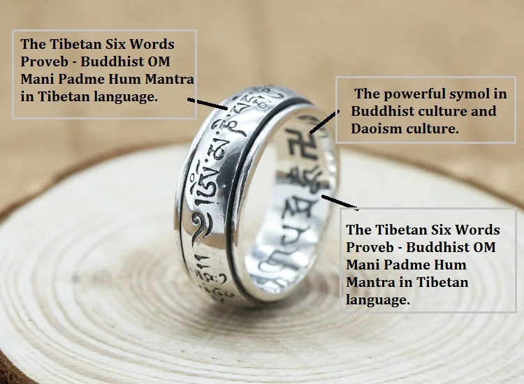 Новинка, 925 серебряное тибетское кольцо с мантрой, буддистское, Ом Мани Падме, кольцо, тибетское вращающееся кольцо, ювелирные изделия на удачу