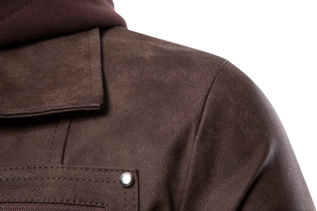 Brand Men's Clothing Direct Aowofs2019 Autumn New Men's Large Size Casual Men's Hooded Leather Fake Two-piece Leather Jacket Brand Men's Clothing Direct Aowofs2019 Autumn New Men's Large Size Casual Men's Hooded Leather Fake Two-piece Leather Jacket