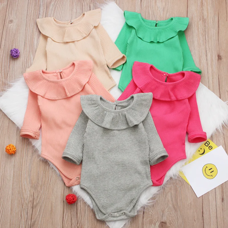 

Baby Girl Clothes Newborn Ruffle Neck Long Sleeve Bodysuit Infant Jumpsuit Fall Clothes for Baby Girls Onesie Baby