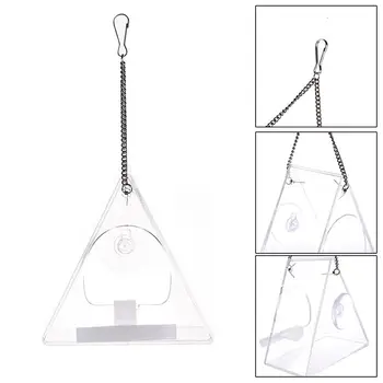 

2019 Hot sale Transparent Acrylic Bird Feeder Triangular Hanging Transparent Waterproof Bird Feeding Device