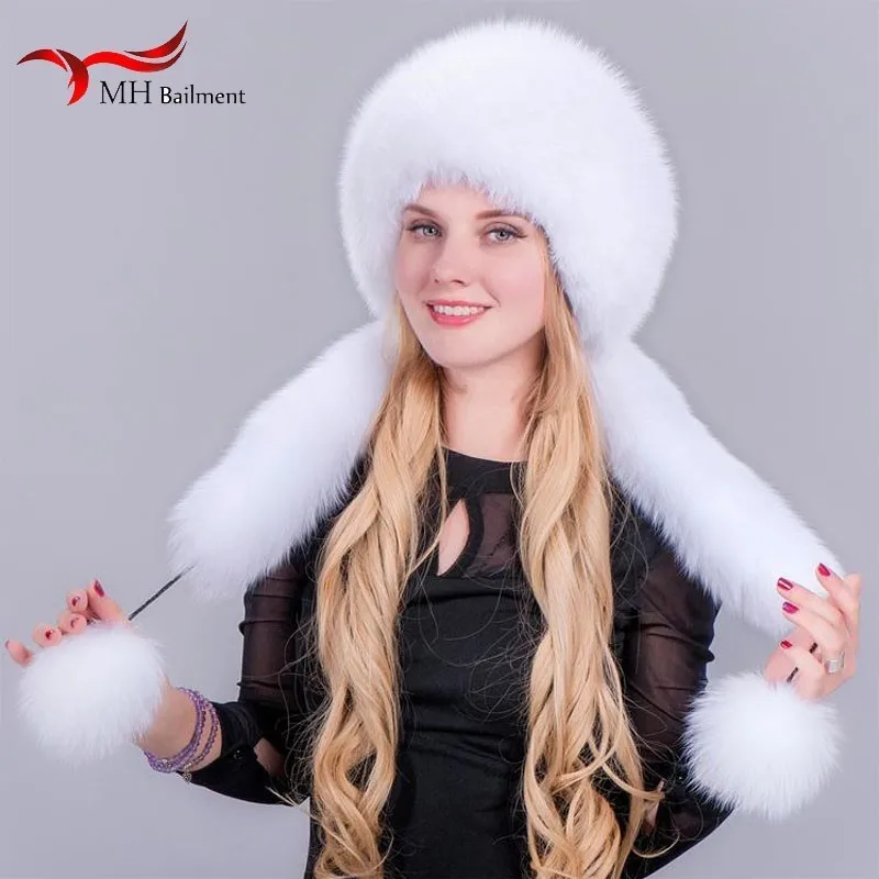 Женская зимняя шапка ушанка 100% года из лисьего меха женская модная с длинными