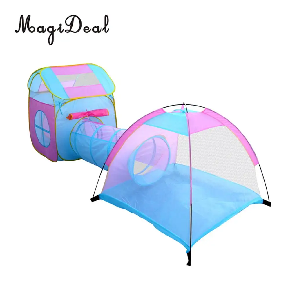 

3 In 1 Children Pop Up Play Tent With Crawl Tunnel & Cubby Set Playhouse Ball Pit Play Castle In/Outdoor Baby Toddler Game Toy