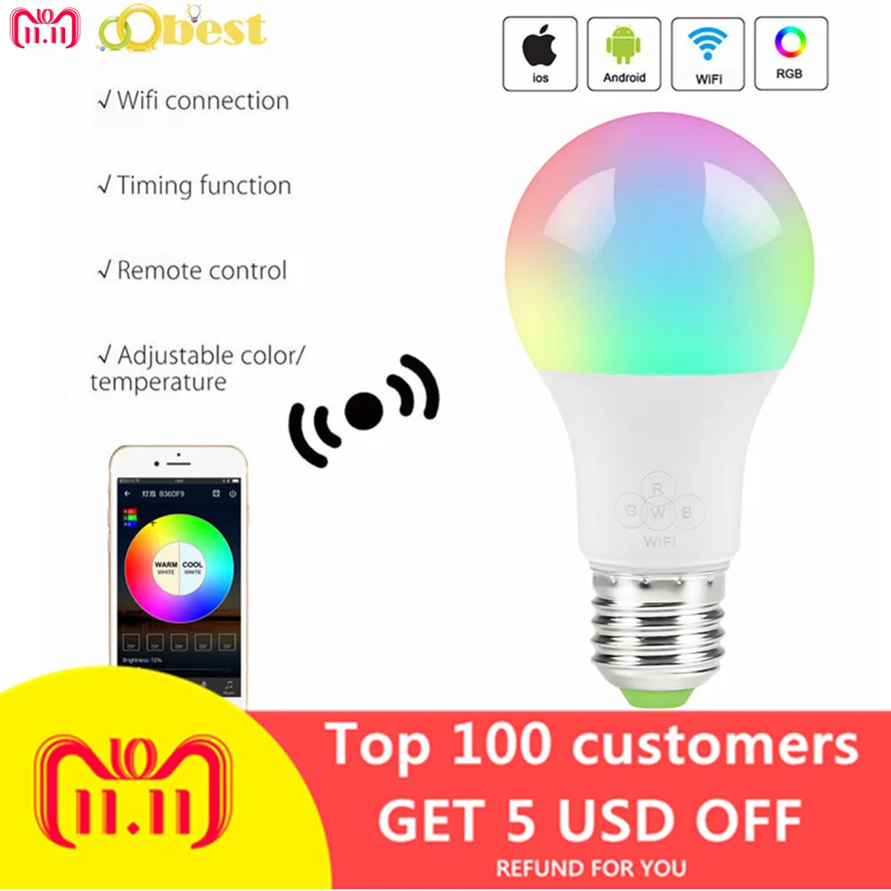 Smart Led Light Bulb WIFI Bulb RGB Dimmable 4.5W/6.5W E27 LED Bulb
