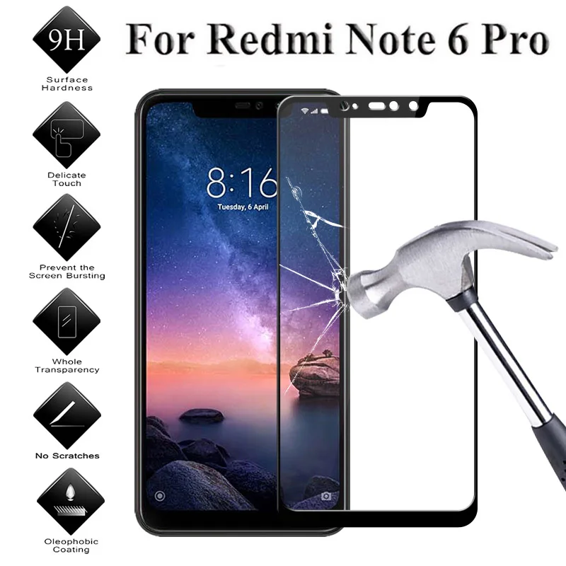 Стекло для Xiaomi Redmi Note 6 Pro защита экрана закаленное стекло 7 защитный чехол с полным