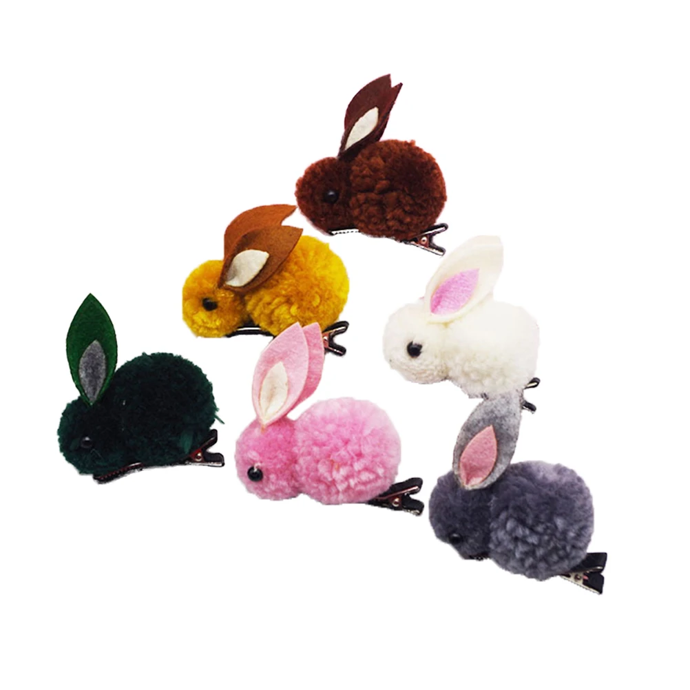 6PCS Hair Clips Plush Cute Adorable Animal Rabbit Barrettes Hairpins