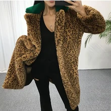 Модный лоскутный контрастный воротник из искусственного меха кролика, свободный, плюс размер, большой размер, длинная куртка, теплая Толстая леопардовая куртка, ветровка, Топ
