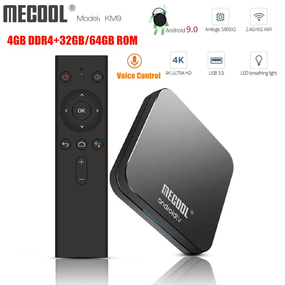 MECOOL KM9 Android 9 0 Smart ТВ Ящик Голосовой Управление Amlogic S905X2 4G DDR4 32G/64G Встроенная память