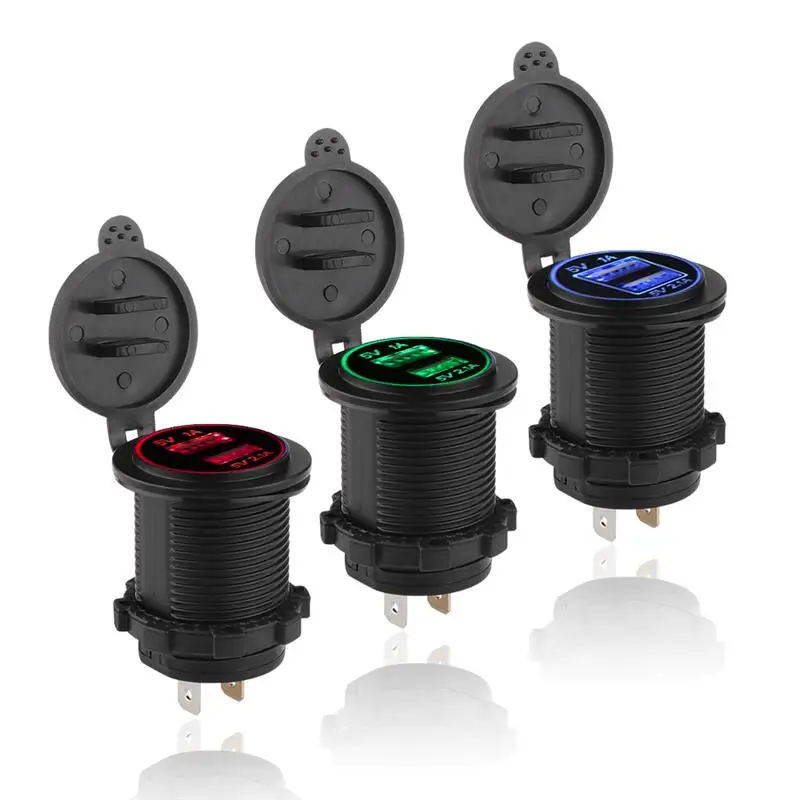 

2 Port 5V 2.1A Car Charger Power Adapter USB Socket LED Light Panel Waterproof Car Electronics Accessories For Boat Motorcycle
