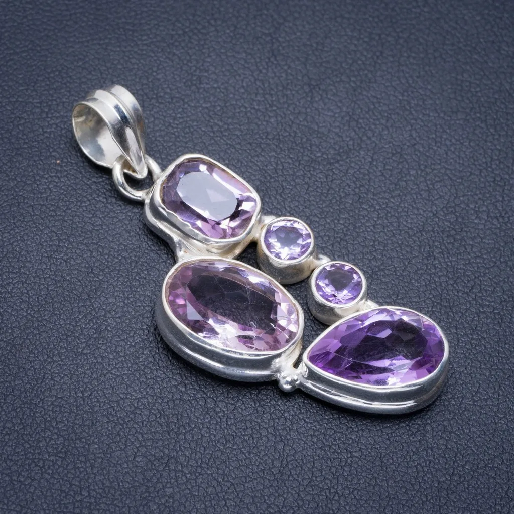 

Natural Amethyst Handmade Unique 925 Sterling Silver Pendant 2" A1712