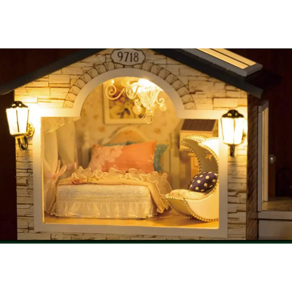 Miniature Dollhouse Kit DIY Wooden Ireland Doll House Model with Lights Furniture Educational Toys Gift for Children Kids Adult