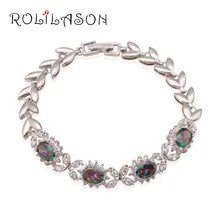 ROLILASON Роскошные дружба Серебряный Браслеты для женщин Радуга Циркон Шарм Браслеты партия ювелирных изделий TB748