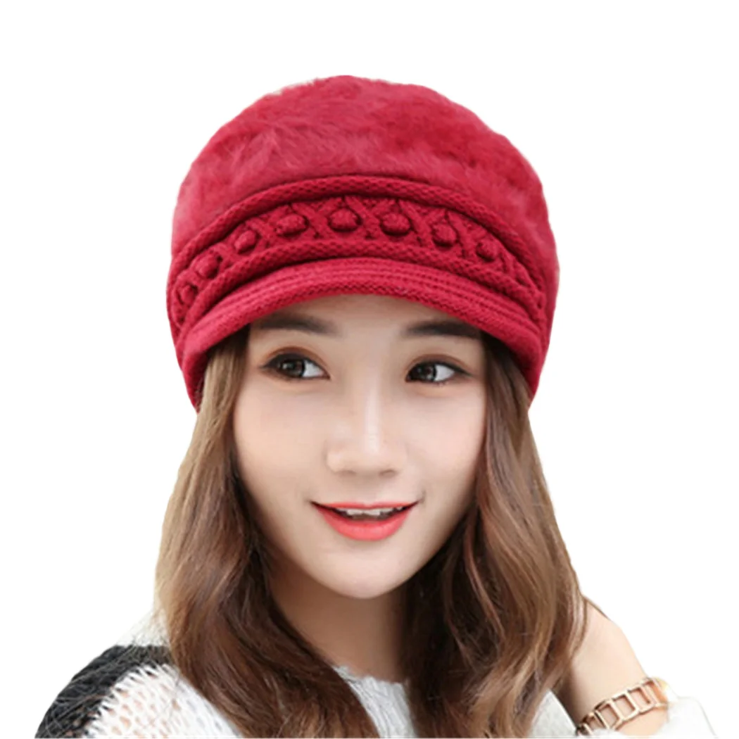 Buy Women Winter Cap With Visor Rabbit Fur Hats For