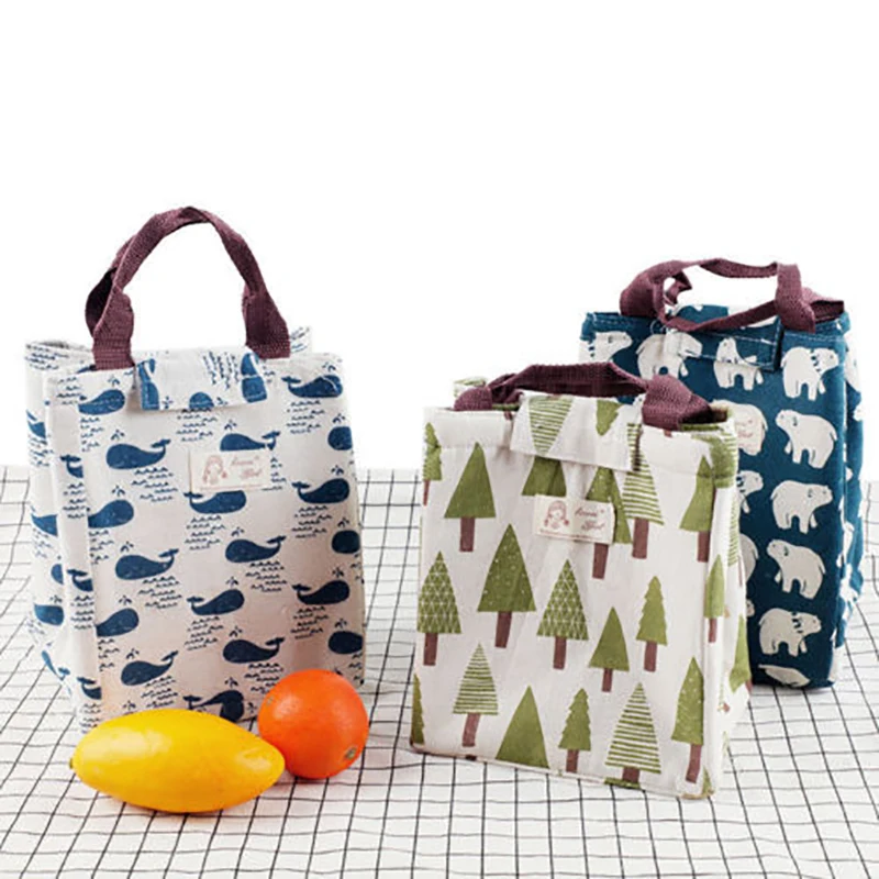 

Portable Insulated Canvas Cooler Picnic Lunch Bag Thermal Food Tote Storage Women Girls Printed Casual Cloth Packs New Hot Sale