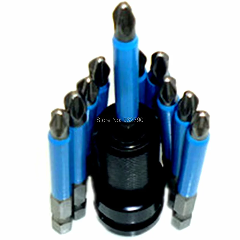

1/2" Drive to 1/4" Hex Shank Converter Quick Release Chuck w/ 10pcs 70mm Ph2 Phillips Screwdriver Bits Screw Driver Bit Magnetic