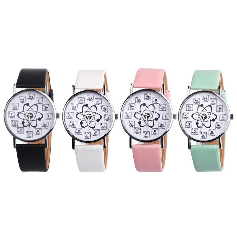 

Creative Women Girl Leather Band Chemical Symbol Print Analog Quartz Watch