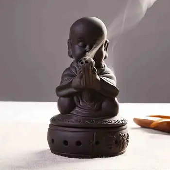 

Backflow Incense Burner Ceramic Little Monk Stick Incense Holder Home Decor Aromatherapy Buddha Censer Smoke Waterfall Burner