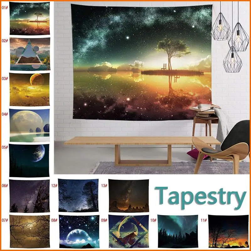 150*130 Night Scenic Tapestry Wall Hanging Decor Star Plant Printed