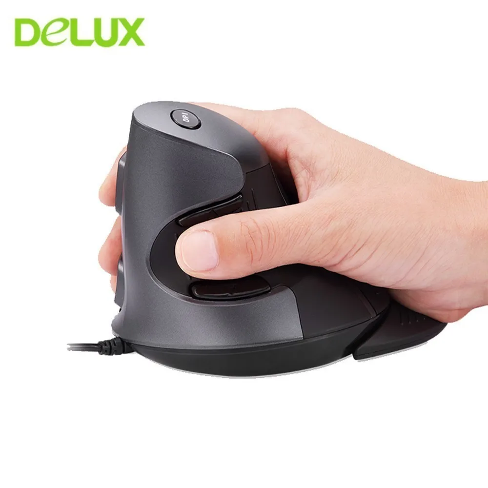 cheap Delux M618 Ergonomic Vertical Mouse USB Wired Optical Adjustable 600 1000 1600DPI Mause 6 Button Right Hand Computer Gaming Mice