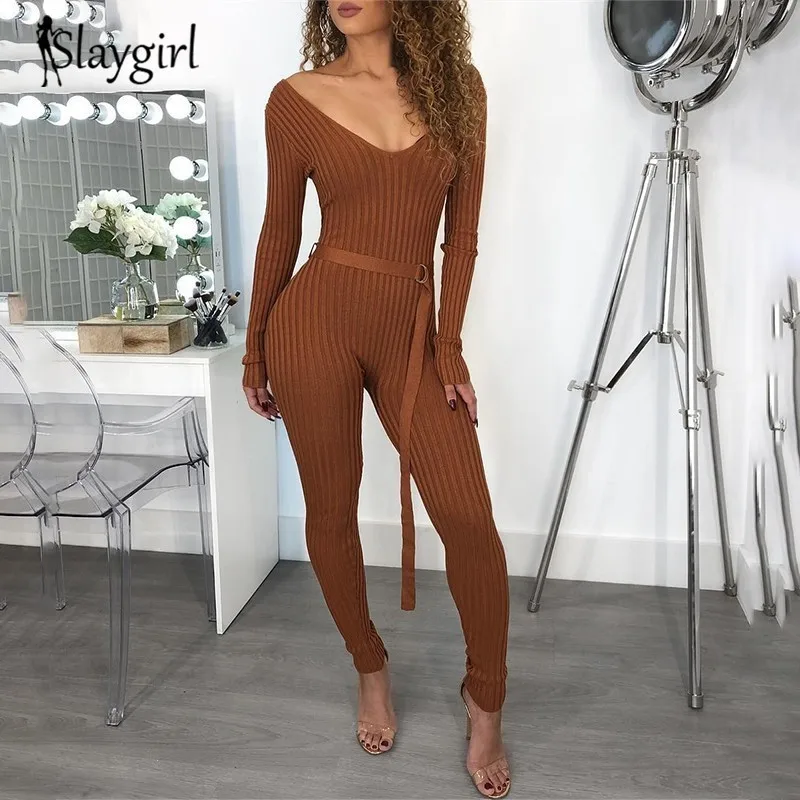 

Slaygirl Knitted Jumpsuits For Women 2018 Winter Sweater Rompers Womens Jumpsuit Bodycon Long Sleeve Off Shoulder Sexy Jumpsuit