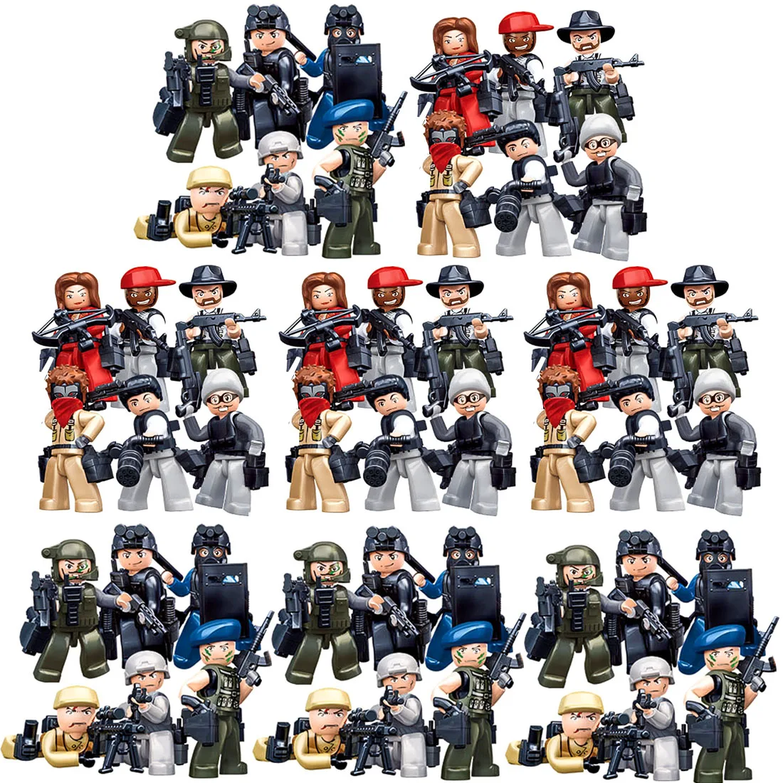 

Sluban 48Pcs Police Bandit Theme Figures Small Particle Building Block Set with 412Pcs Weapons for 100% Particle Brick Brand