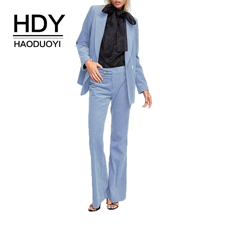 

HDY haoduoyi Retro Elegant Corduroy Comfortable Mid-rise Slim Legs Long Suit-Style Flared Pants