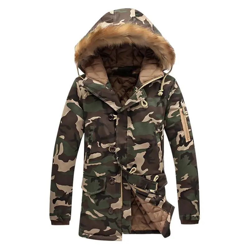 2018 Mens Winter Jacket Camouflage Hooded Coats Camo Casual Male Furry