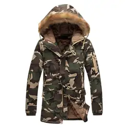 2018 мужская зимняя куртка камуфляж с капюшоном Пальто Камуфляж Повседневная мужская меховая парка верхняя одежда искусственный мех