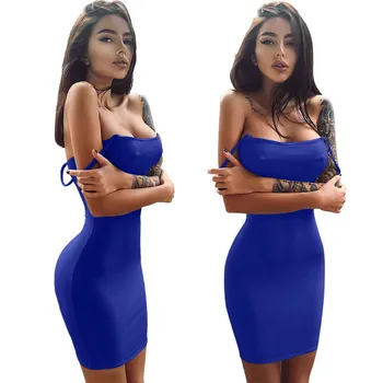

Trendy Women dress off shoulder Summer Sleeveless Bandage Bodycon Evening solid cotton Mini Dresses one pieces