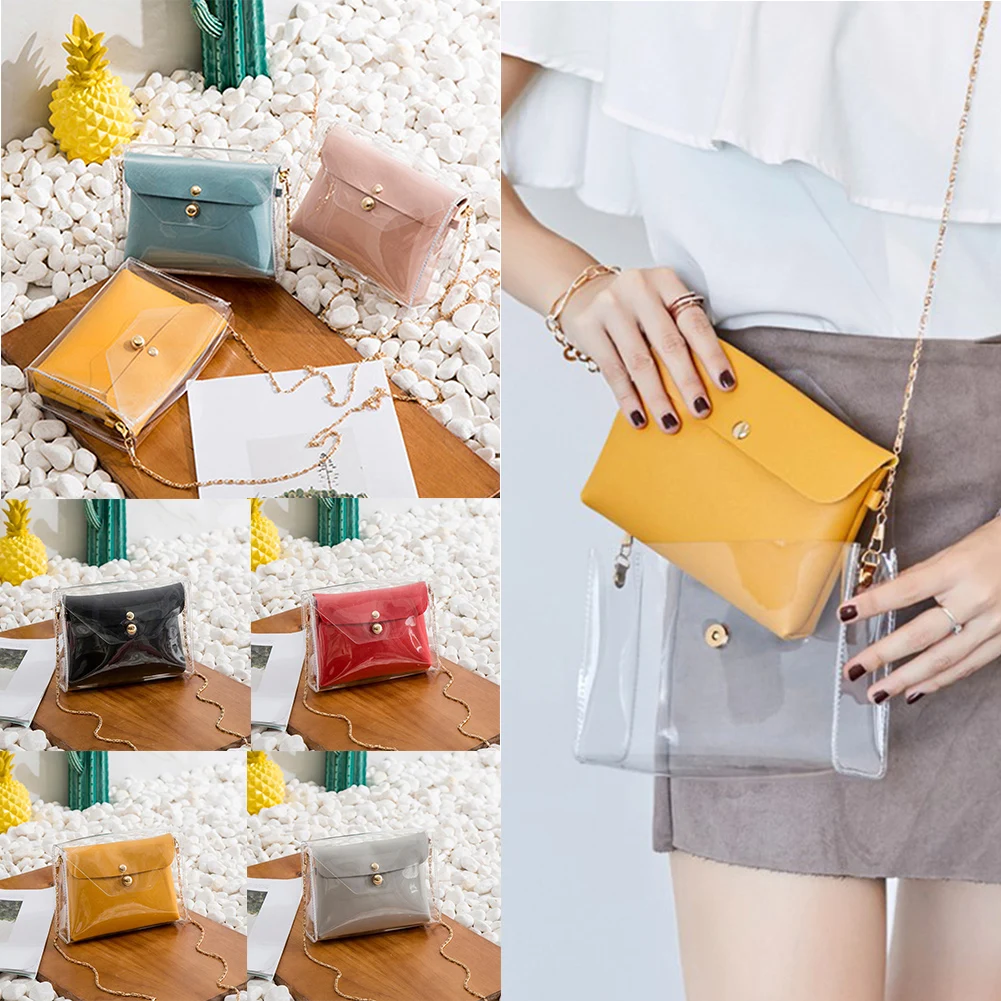 شفافة حقائب كتف المرأة البسيطة الصلبة اللون محفظة حقائب الكورية نمط الفتيات الحلوى اللون Crossbody مخلب الهاتف محفظة حقيبة