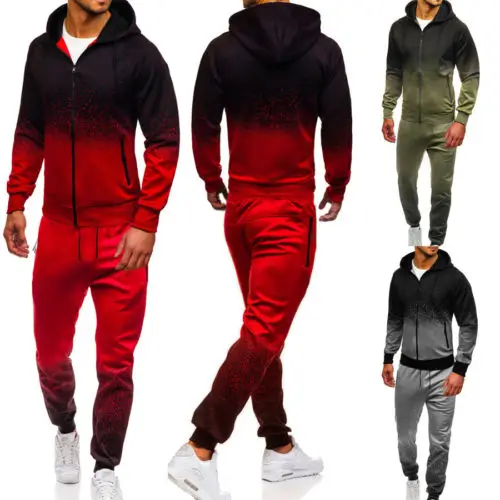 Men Tracksuit Jogging Top Bottom Sport Sweat Suit Hoodie Trousers Pants //Set