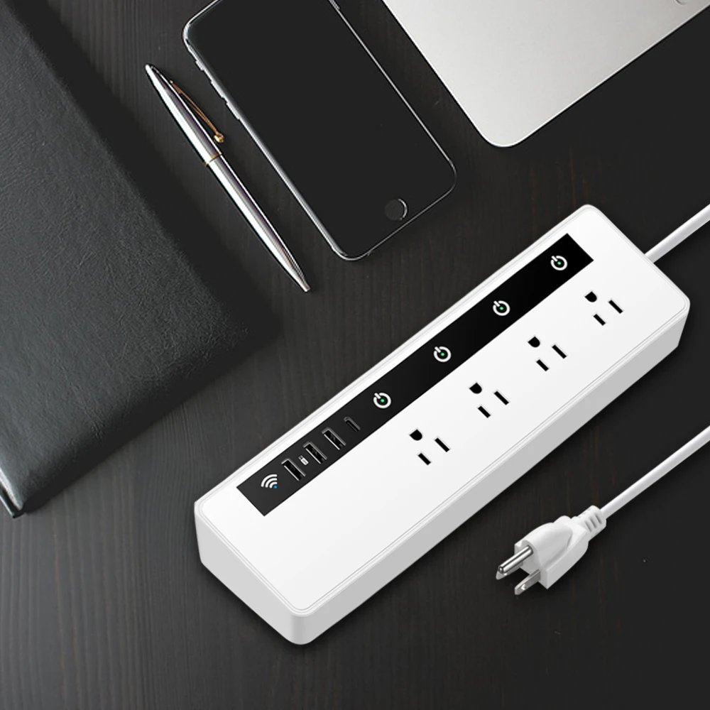 

L1 WIFI Storage Smart Power Strip with 3 USB Ports 4 AC Outlets 1 Type-C Port Boosting Wifi Coverage US Plug With 1.5M Cable