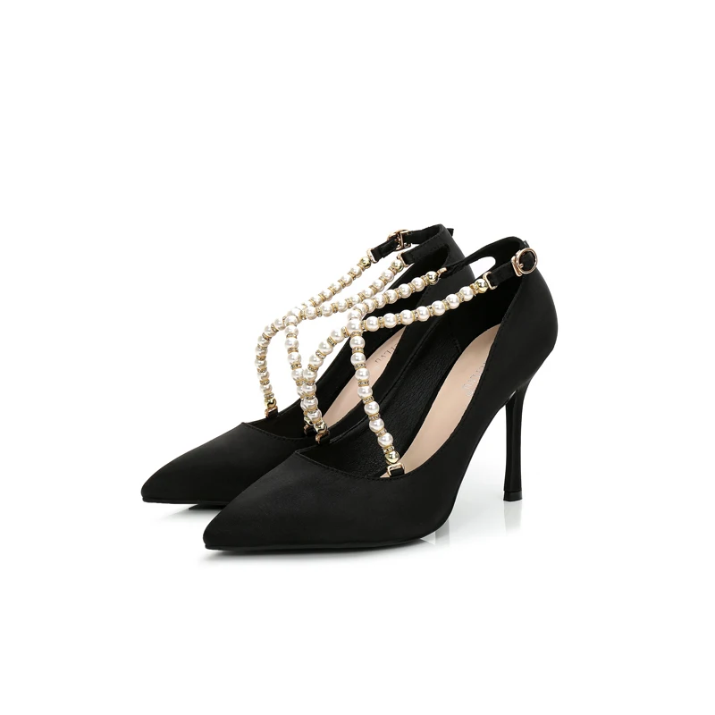 

Cross Tied Crystal Zapatos Mujer Tacon Sexy Ladies Formal Dress Shoes Woman High Heels Black Damask Supper Heel Women Pumps