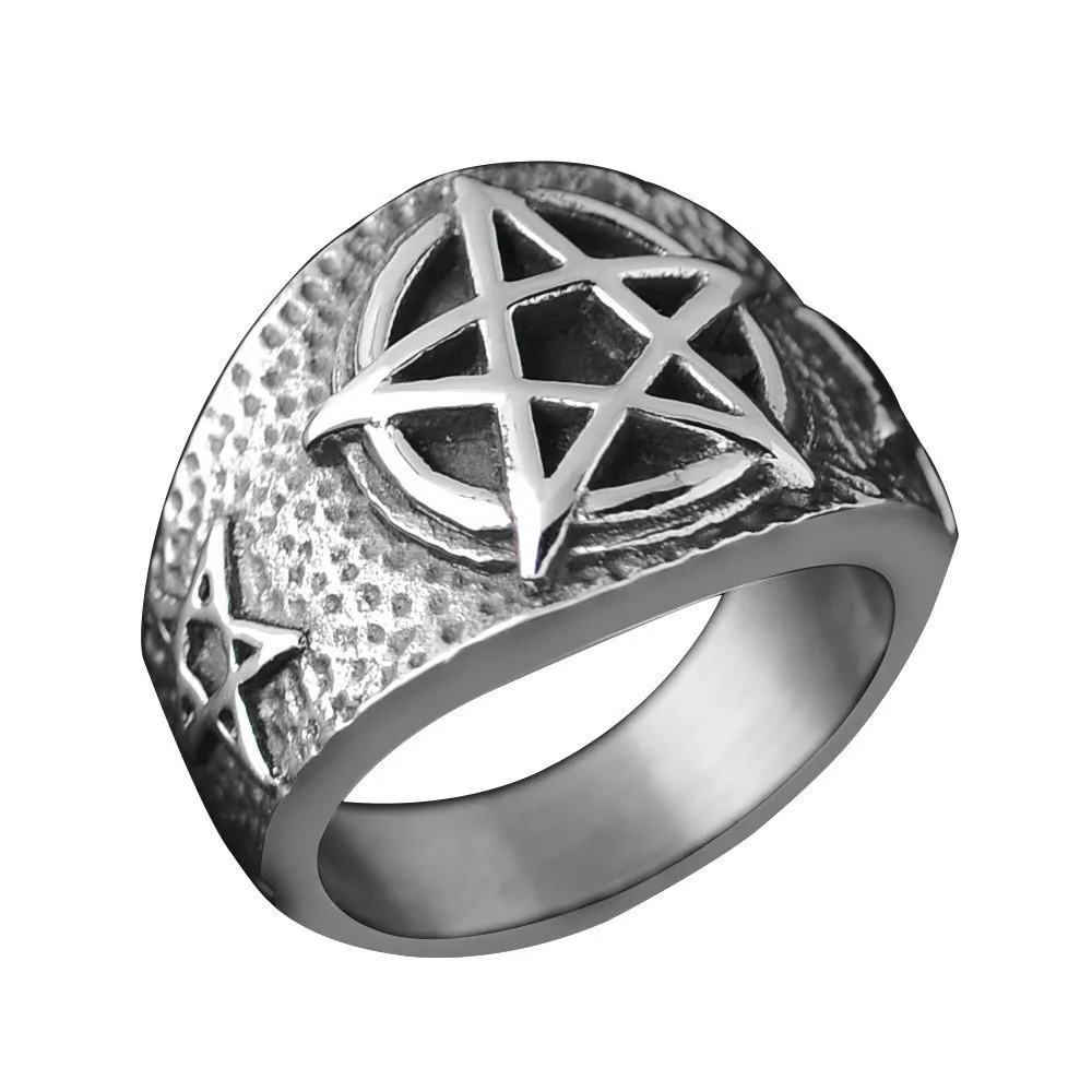 

New Store Retro Stainless Steel Wicca Ring High Quality Pentagram Punk Gothic Biker Style Ring For Men Fashion Jewelry Gift