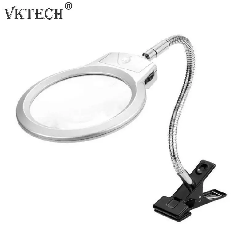 

2x 5x Clip-on Lighted Magnifier Desktop Table Magnifier LED Lamp Large Lens Magnifying Glass Metal Hose with Clamp for Reading