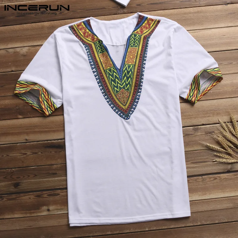 

Dashiki Arab T-shirt Men T Shirt V Neck Short Sleeve Tribal Succinct Camisa Hombre African Streetwear Men Clothes S-5XL Shirts