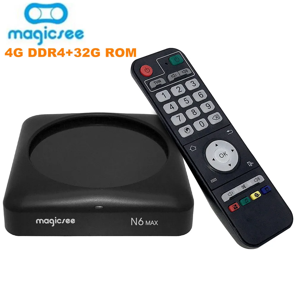 

MAGICSEE N6 MAX TV Box Rockchip3399 Android 7.1 4GB /32GB 2.4G/5GWiFi 1000Mbps LAN USB3.0 OTG BT4.1 Support 4K H.265 Set Top Box