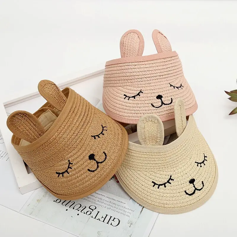 

2019 summer children's cat empty top straw hat Korean casual shade sunscreen boy beach hat girl sun hat