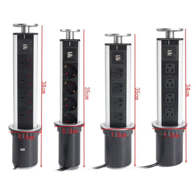 2500 Вт US/UK/EU/AU вилка Выдвижная электрическая розетка 4 питания 2 Зарядка USB