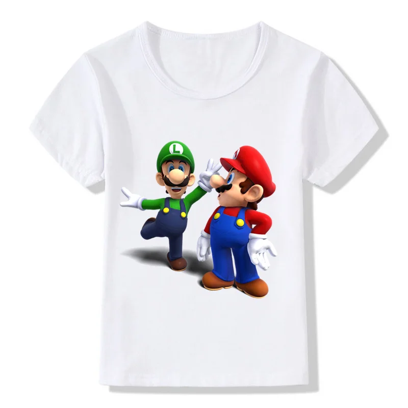 Забавная детская футболка с рисунком Супер Марио и Луиджи Летние повседневные топы для маленьких мальчиков и девочек, футболка детская одежда ooo5175