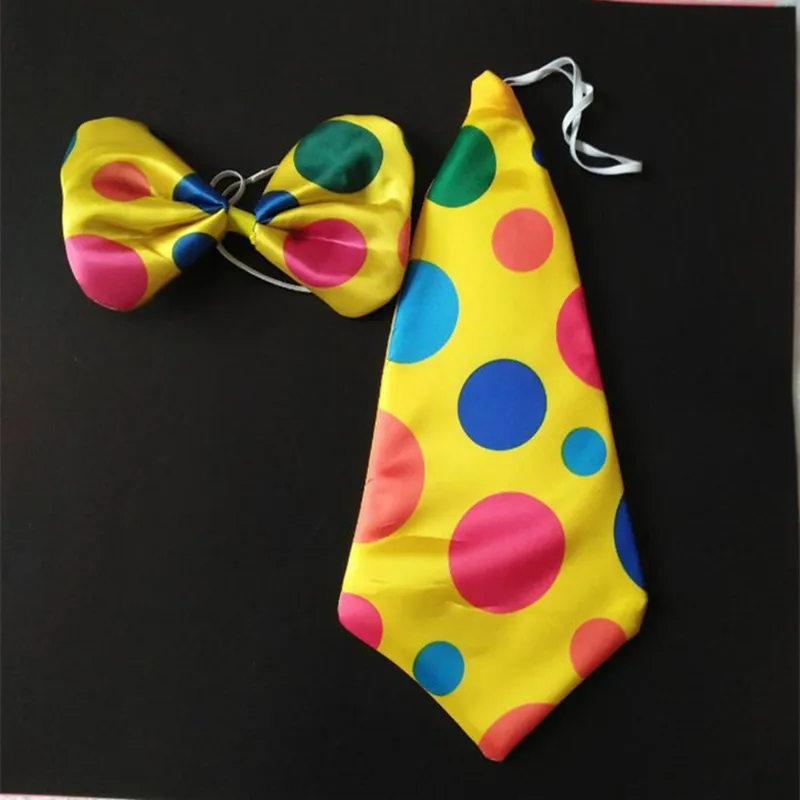 

2pcs(1pc Bow Tie + 1pc Tie) Dot Clown Bow Tie Costume Cloth Circus Carnival Cosplay Dress Clown Necktie Halloween Party Supplies