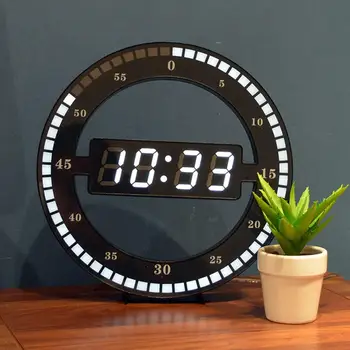 

Mute Hanging Wall Clock Black Circle Automatically Adjust Brightness Digital Led Display Desktop Table Clock Home Decor Clock
