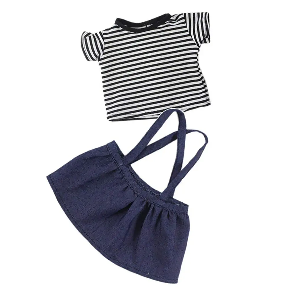 

Striped T-shirt & Shoulder Strap Miniskirt Set Doll Wardrobe Makeover Fits for 18" American Girl Dolls Dollhouse Decor